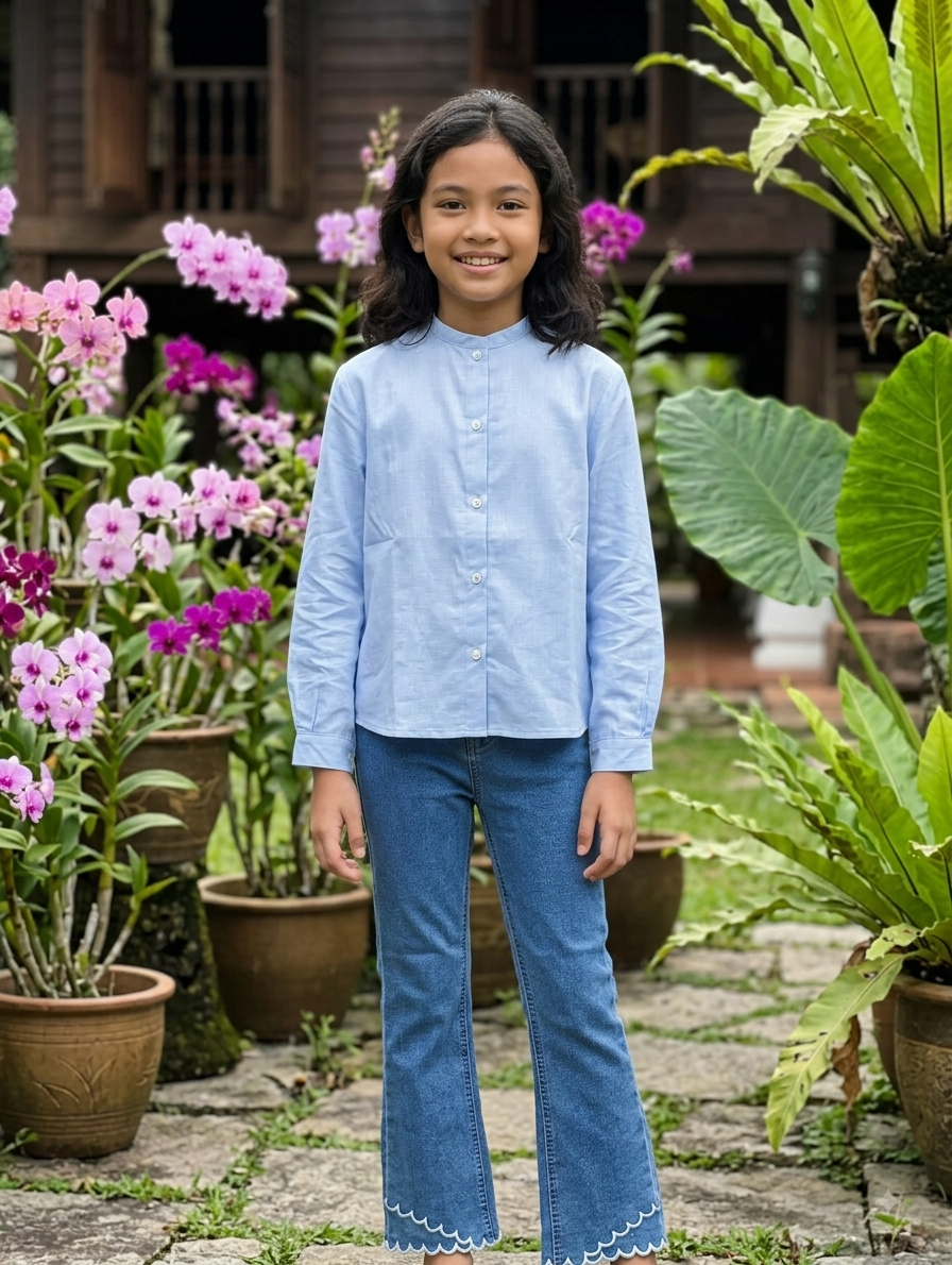 GIRLS MANDARIN COTTON SHIRT